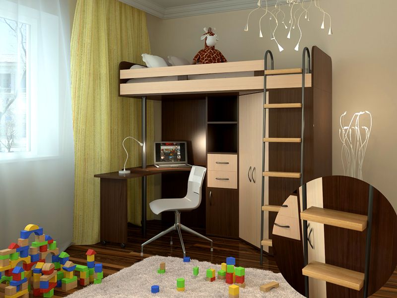 Ця ліжко-горище здатна гармонійно вписатися в інтер'єр кімнати невеликого дитини і підлітка